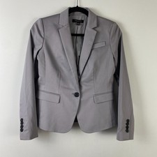 Ann Taylor Gray Blazer Size 0P Cotton Blend Stretch One-Button