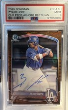2025 Bowman Chrome ZYHIR HOPE Auto Orange Reptilian #5/25 PSA 9 Dodgers Prospect