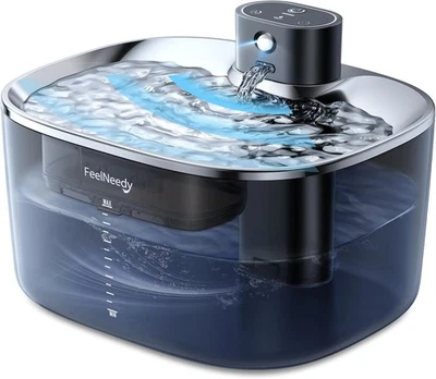 Pumpless Wireless Cat Water Fountain 135oz/4L, FEELNEEDY 4000 mAh Battery Opera