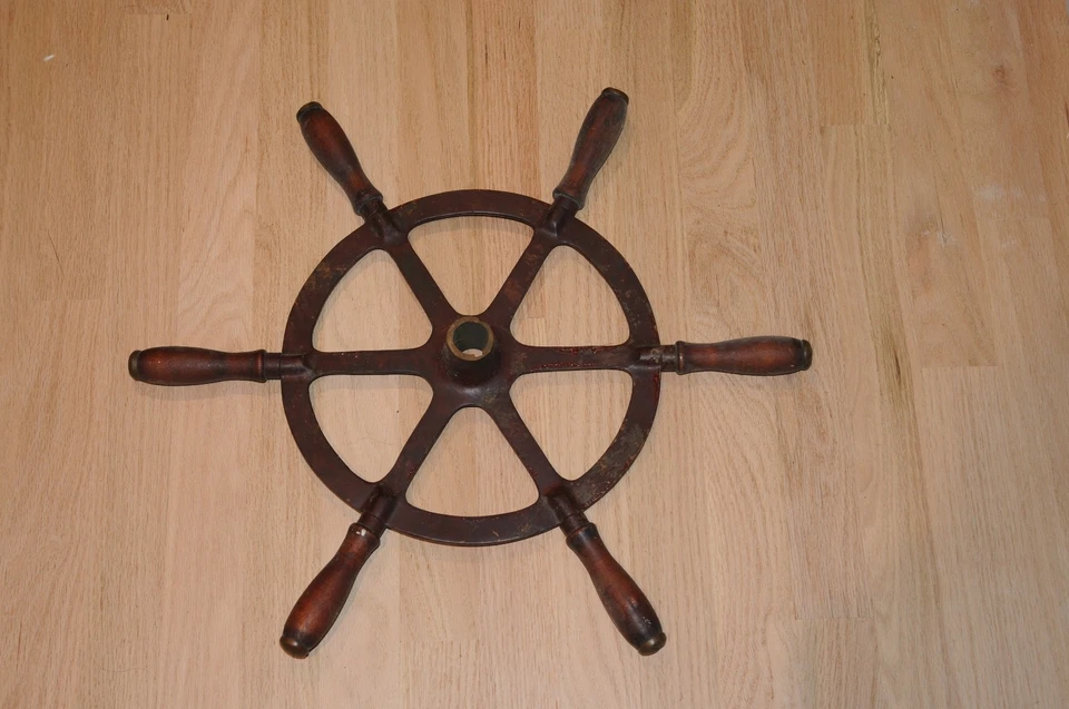 Vintage Antique Solid Brass Ship Boat Wheel Six 6 Spoke Handles Nautical Marine* - Image 4 of 4