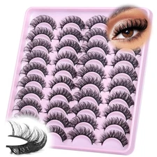 20 Pairs False Eyelashes Natural Lashes Cat Eye D-Curly Wispy Black