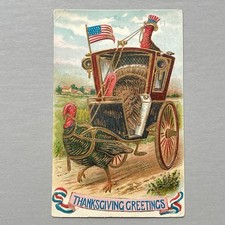 1909 TURKEY-DRIVEN PULLED CARRIAGE Anthropomorphic PATRIOTIC Thanksgiving GOLD
