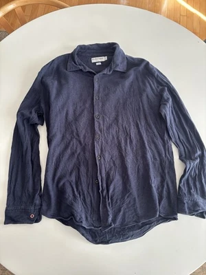 American Apparel navy blue flannel button-up shirt made in USA - Image 1 of 4