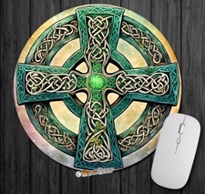 Celtic Cross Mouse Pad / Round Mousepad  Druid Tribal Art Gaming Gamer GIFT
