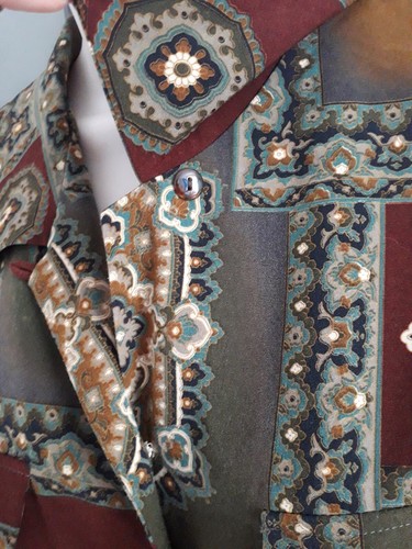 Vtg 80s arts & crafts print blouse Shirt Size 14 Boho Cottage core ethnic Tribal - Picture 4 of 11