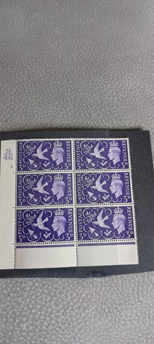 1946 Victory George VI 3d Violet Stamps Block Six Mint