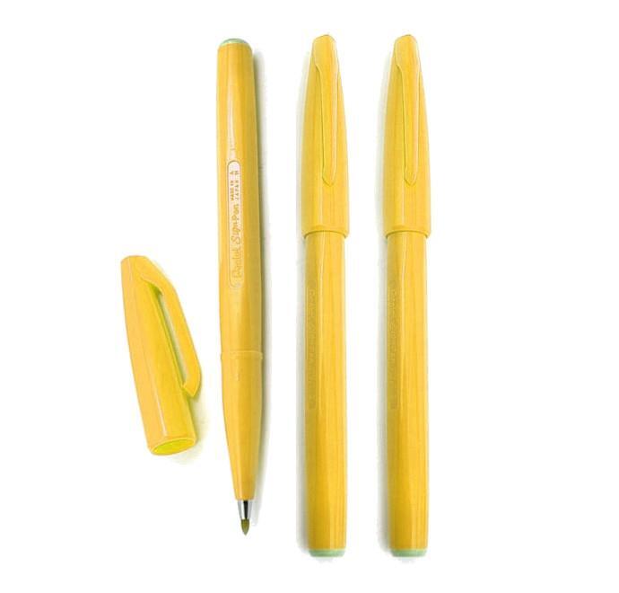 Pentel Sign Pen S520 Fibre Tip Marker Calligraphy - Yellow - Pack of 3