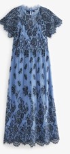 Next Sz 10 Floral Lace Midi Dress Blue/black Party Wedding Christmas RRP £96