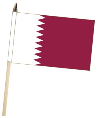 Qatar Large Hand Flag With Wooden Pole (18'' x 12'')