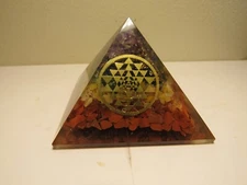 Large Chakra Inspirational Orgonite Pyramid 73mm ..With a Symbol!