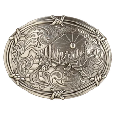 Nocona Oval Buckle Barbed Wire Buffalo Antique Silver 37908