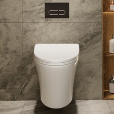 Los Flexi White Wall Hung Toilet Bowl, Elongated Soft-Close Seat, Easy Cleaning