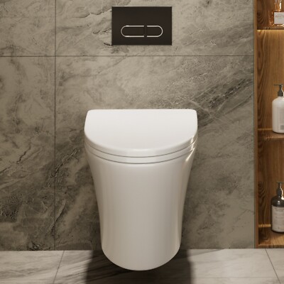 Los Flexi White Wall Hung Toilet Bowl, Elongated Soft-Close Seat, Easy Cleaning