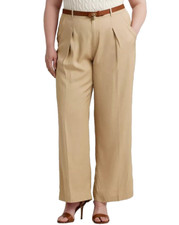Lauren Ralph Lauren Women's Tan Solid High-Rise Wide-Leg Pants Plus Size 18W