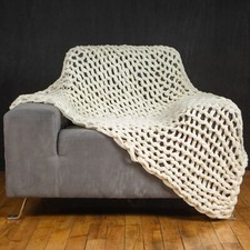 Delray Chunky Cable Knit Throw Blanket Cottage Hand Knit For Chair Sofa Bedford