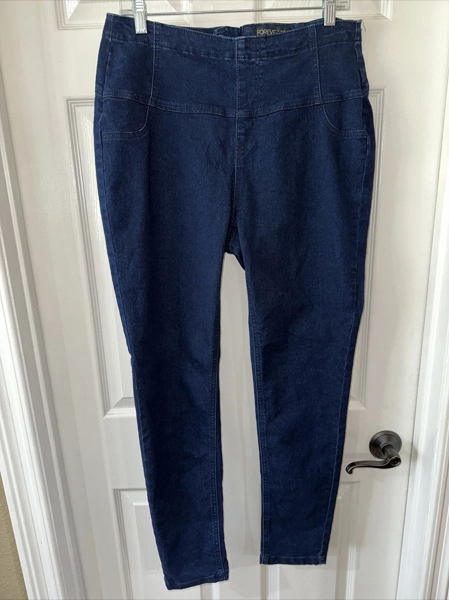 Pantalones de mezclilla para mujer Forever 21 talla 14 Plus planos delanteros traseros cremallera azul índigo