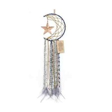 Blue Dream Catcher Handmade Half Circle Moon Design Feather Hanging Home Decor