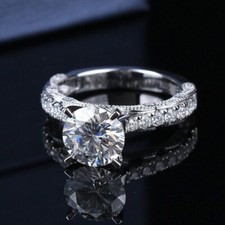 3Ctw Round VVS1 Moissanite Women's Halo Engagement Ring 14K White Gold Plated