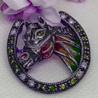 Enamel Silver Horse Brooch Jewelry Victorian 0.92ctw Rose Cut Diamond Peridot