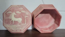 Design Gifts Inc 1974 Pink Octagon Soapstone Powder Box 6.25"W x 2.75"H