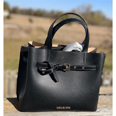 Michael Kors Emilia Large Black Leather Satchel Bag Gold Hardware