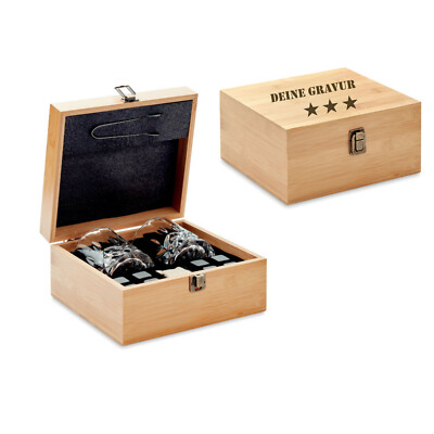 Bambus Whiskey-Set INVERNESS 12-TLG. 300 ml inkl. persönlicher Gravur Holzbox
