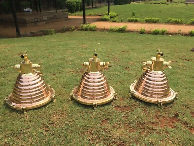 Marine Industrial Solid Brass & Copper Ship Hanging Light Wiska Medium Cargo 3pc