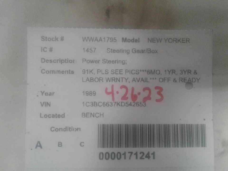 Used Rack and Pinion Assembly fits: 1989 Chrysler New yorker (fwd) Power Rack an Foto 4 de 4