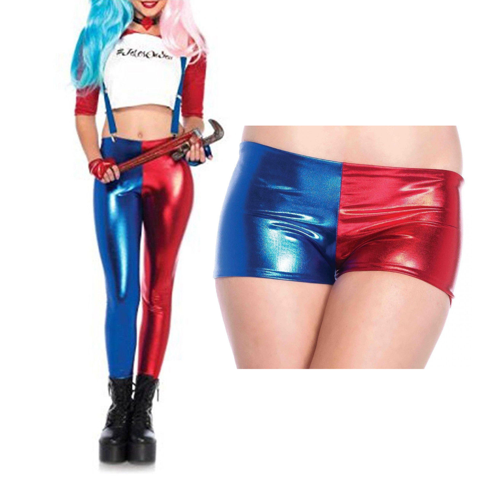 Harley Quinn Thigh High Leg Covers Leggings Fancy Dress Accessory Ladies