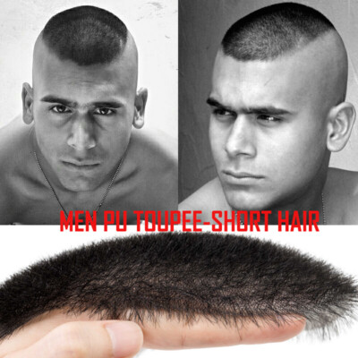 Mens PU Skin Toupee Human Hair Piece Replacement System Short Buzz Cut Wig 5''x7''