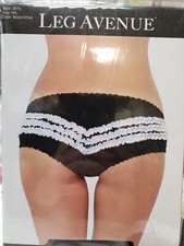 Leg Avenue Contrast Black with White Ruffle Back Panty Size M/L