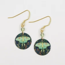 Lemon Tree Earrings Etched Brass Vintage Style Mint Green Luna Moth Boho Unique