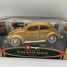 Bburago Gold Volkswagen Beetle 1955 1:18 Scale Made in Italy Die Cast Metal 3361