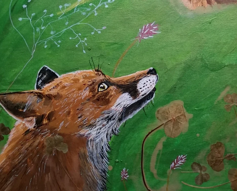 Original/Unikat Acryl auf Leinwand signiert. 50x60cm Fuchs und Co Glücksklee - Bild 3 von 4