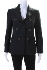Sport Max Womens Woven Notched Collar Snap Front Blazer Jacket Gray Size M