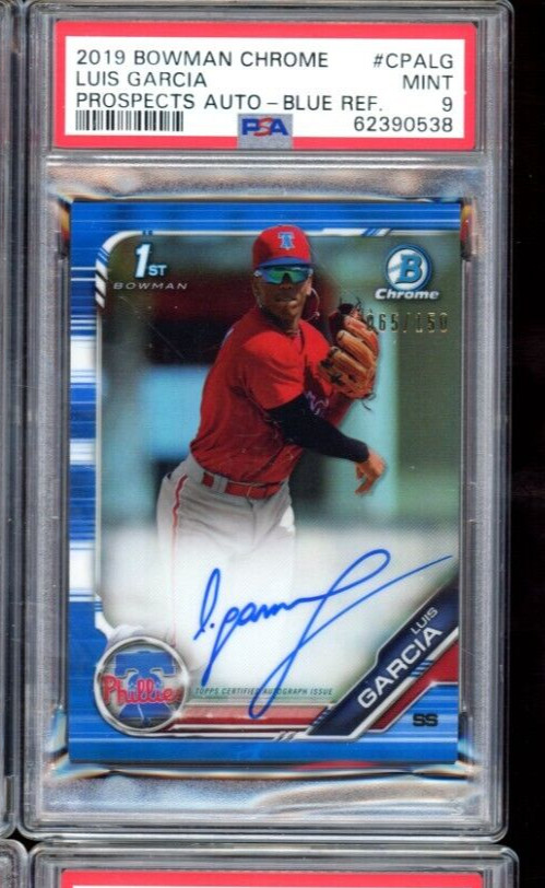 2019 BOWMAN CHROME LUIS GARCIA BLUE REFRACTOR AUTO 65/150 PSA 9 MINT