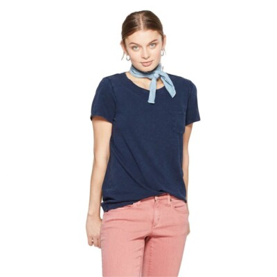 Universal Thread Women's Crewneck Pocket T-Shirt   Short Sleeve, Size LARGE NAVY
