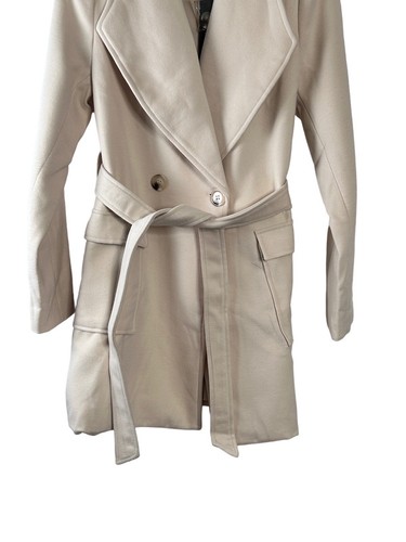 Allegra K Women's Jacket Small Cream Belted Winter Coat Pockets NEW - Picture 16 of 16