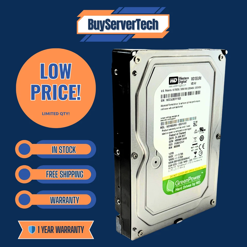 WD10EURX 1TB 5400RPM 64MB 3.5" SATA HDD | Western Digital AV-GP | CCTV DVR PC - Image 2 of 4