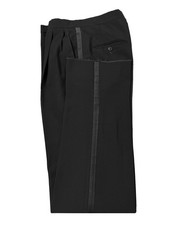 Men's Black Tuxedo Pants Pleated Front Satin Stripe Wool Long Rise 38" Waist