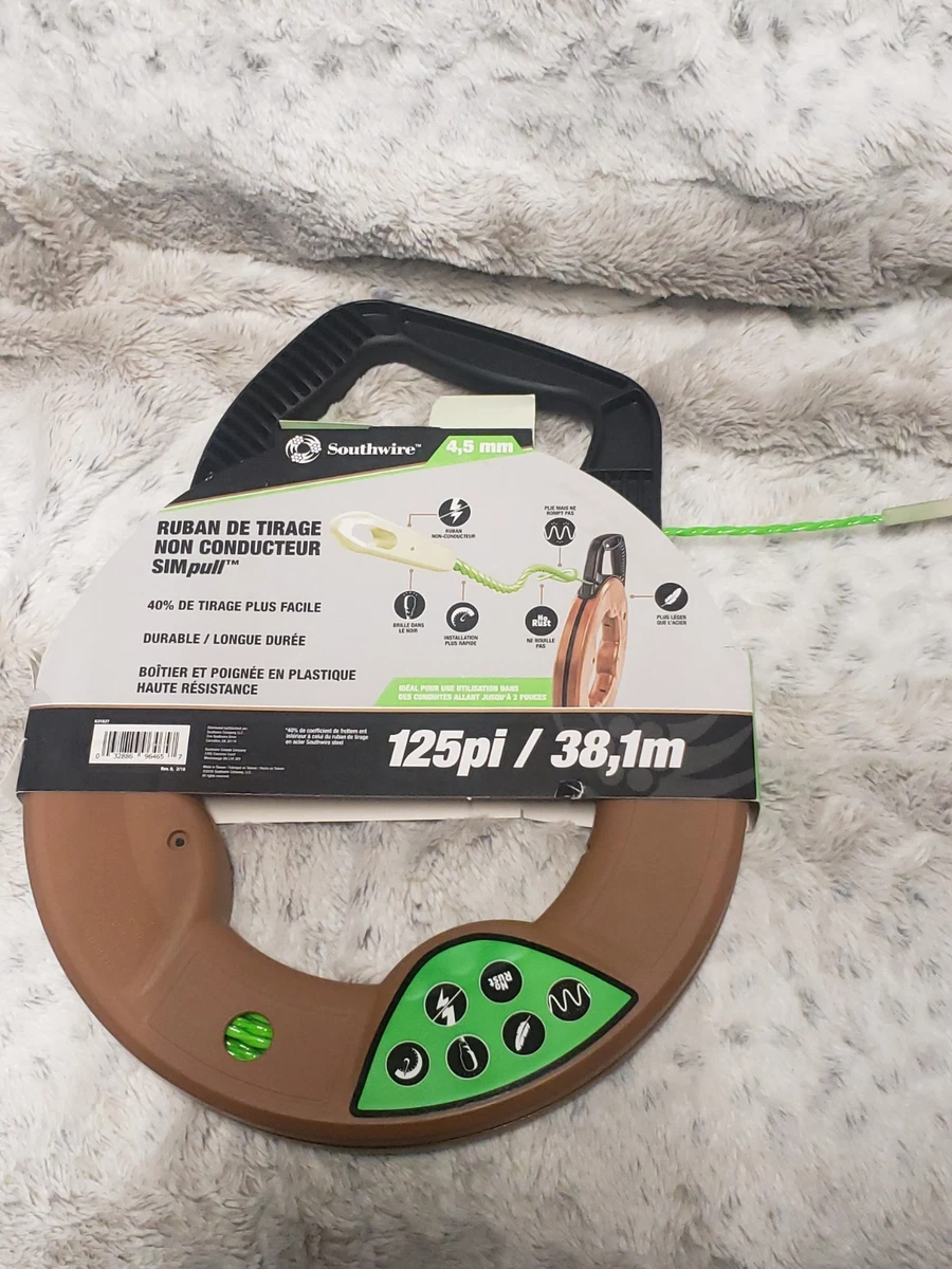 Cinta Plana De Acero Para Pescar Cables Southwire FTS1/8-25, 1/8 Pulgada X 25 Pies, Con Funda Resistente Y Cinta Azul Templada, Ideal Para Electricistas