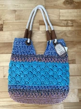 Sun N Sand Tote Bag Blue and Pink Beach Bag Tote Bag with Zipper Pockets NWT