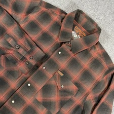 Dixxon Flannel Shirt Mens Large Tall Black Orange The Evo Plaid Pearl Snap