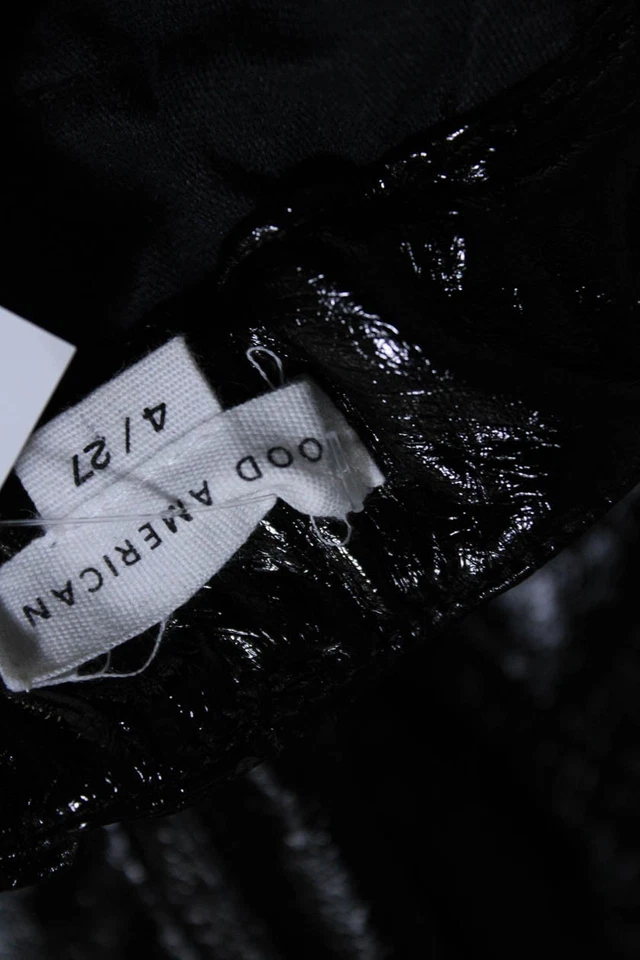 Good American Womens Faux Leather Zip Button Skinny Leg Shiny Pants Black Size 4 - Image 4 of 4