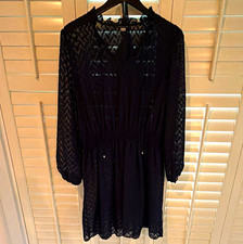 Tommy Hilfiger Womens Black Chevron Lace V-Neck Long Sleeve Sheer Dress 12