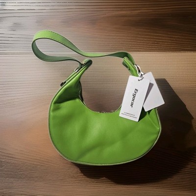 Ergocar Crescent Moon Lime Green Hobo Bag Purse Hand Bag Gold Accents PU Leather