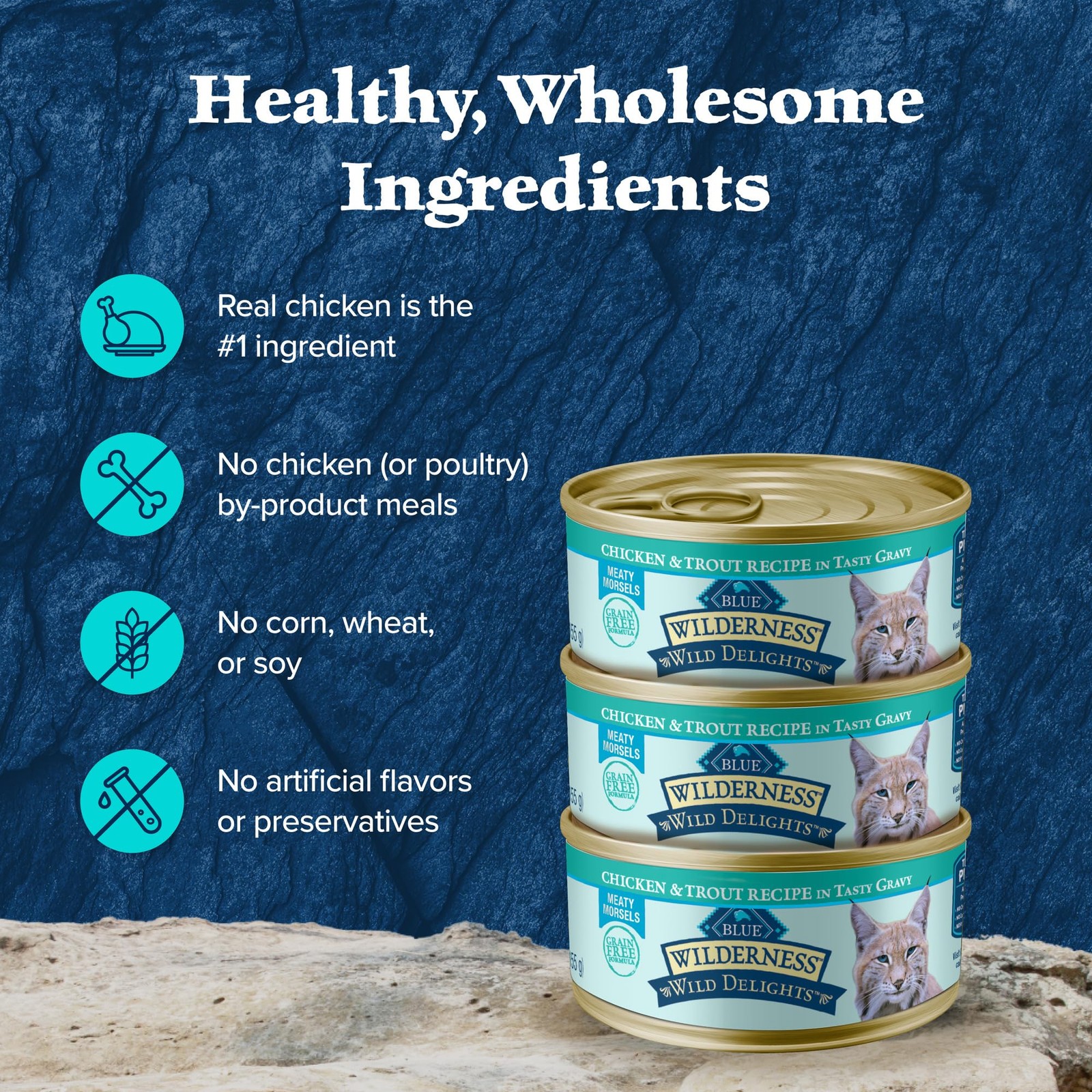 Blue Buffalo Wilderness Wild Delights Wet Cat Food, Chicken & Trout, 24x3oz Cans