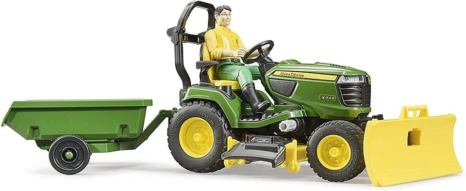 BRUDER John Deere trattore tosaerba con rimorchio e giardiniere  62104 - Immagine 3 di 4