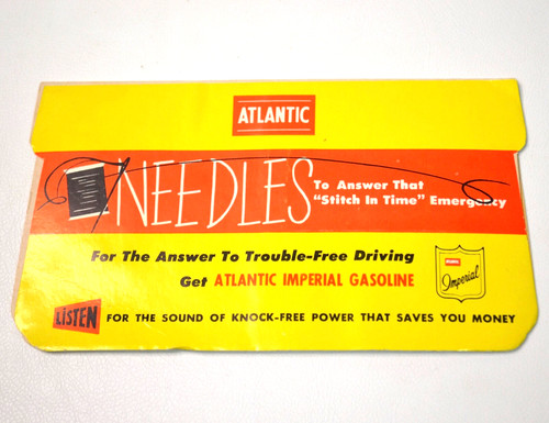 Vintage Atlantic Imperial Gasoline Advertising Needle Folder Needles & Threader