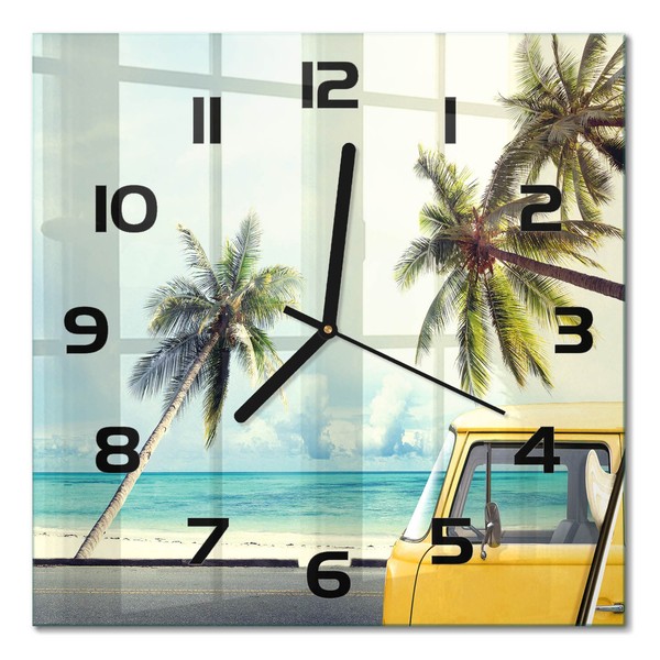 Glasuhr Glas-Wanduhr Mit Leisem Uhrwerk Van-Strand Schwarze Zeiger 30X30 Cm-image